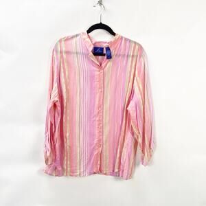 2/$30 J.H Collection 2X Plus Womens Pink Striped Cotton Button-Up Shirt
